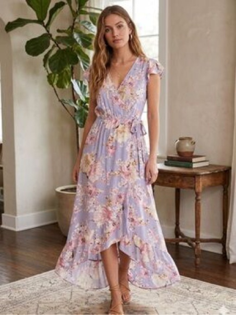 Lavender Floral Wrap Maxi Dress